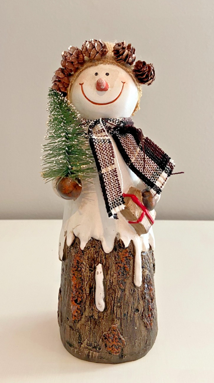 Rustic Resin Burlap Hat Snowman, 9.5"H